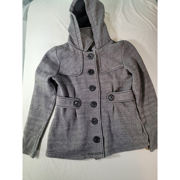 Self Esteem Women's Medium Gray Hooded Button Jacket Roll‎ Tab Sleeves - Picture 1 of 8
